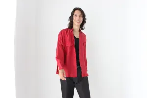 80s PURE SILK Double Pocket Long Sleeve Shirt in Red