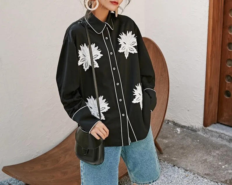 8GIRLS DESIGN EMBROIDERED FLORAL LACE SHIRT