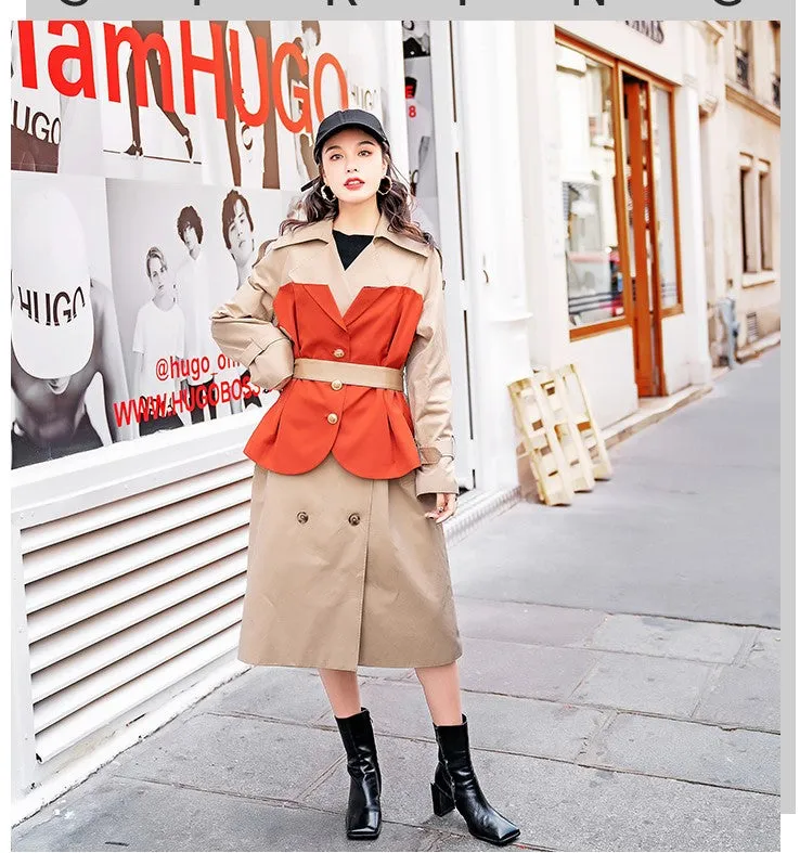 8GIRLS LONG LINE TRENCH COAT WITH CONTRAST PANEL