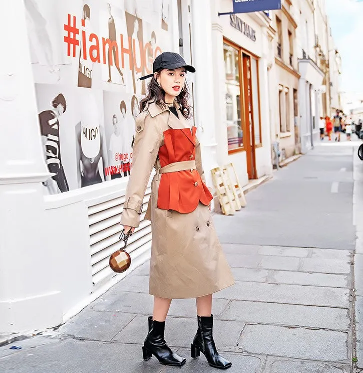 8GIRLS LONG LINE TRENCH COAT WITH CONTRAST PANEL