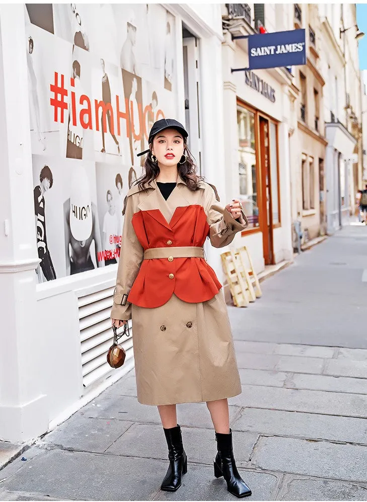 8GIRLS LONG LINE TRENCH COAT WITH CONTRAST PANEL
