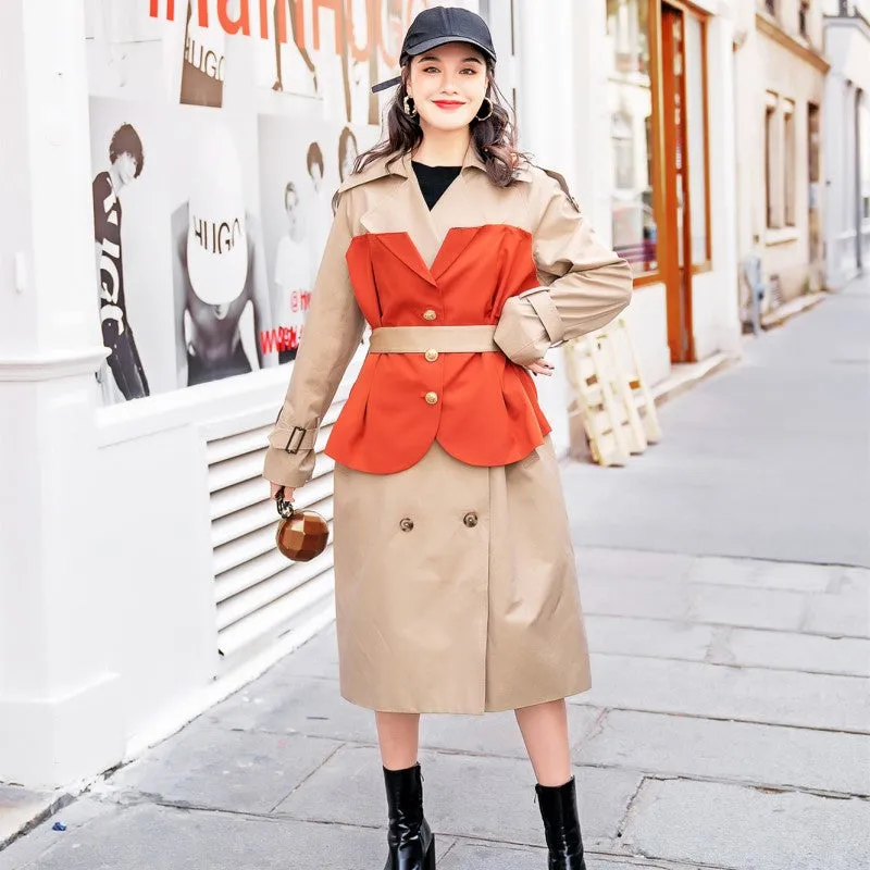 8GIRLS LONG LINE TRENCH COAT WITH CONTRAST PANEL
