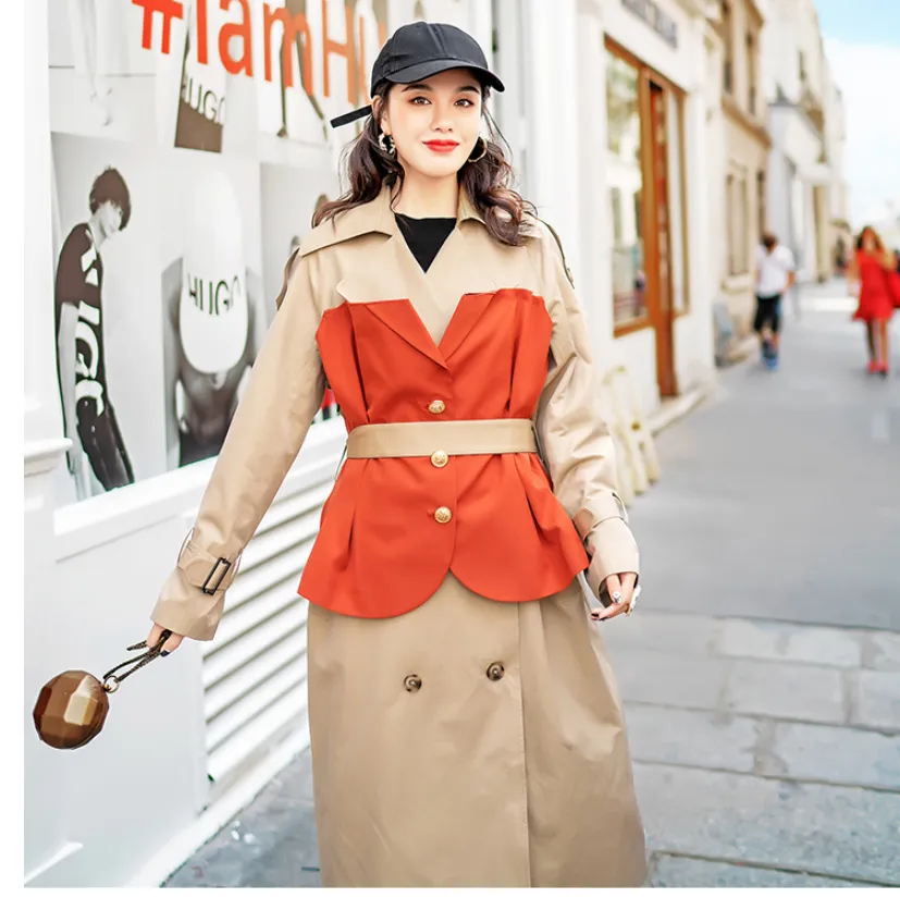 8GIRLS LONG LINE TRENCH COAT WITH CONTRAST PANEL