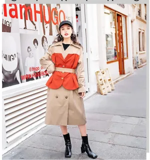 8GIRLS LONG LINE TRENCH COAT WITH CONTRAST PANEL