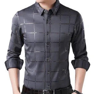 Angelo Ricci™ Brand Luxury Plaid Long Sleeve Slim Fit Dress Shirt