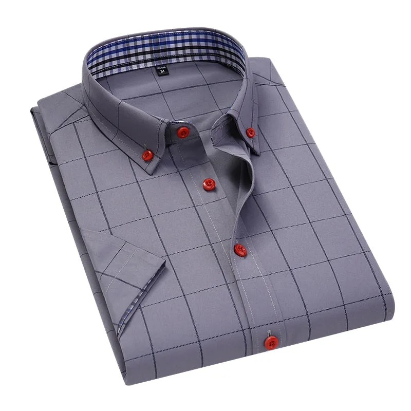 Anti-wrinkle Short Sleeve Plaid Shirt