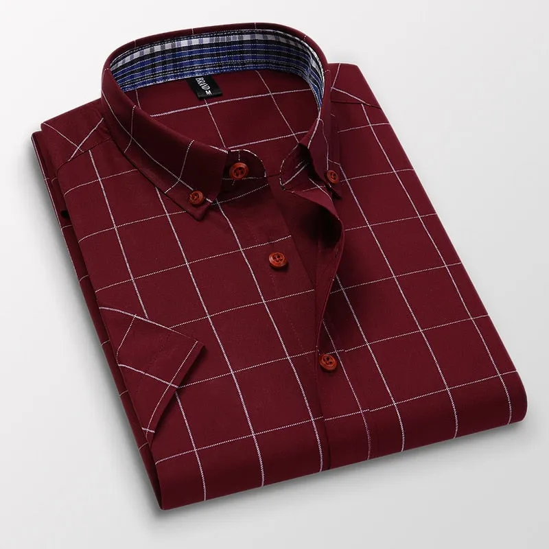 Anti-wrinkle Short Sleeve Plaid Shirt