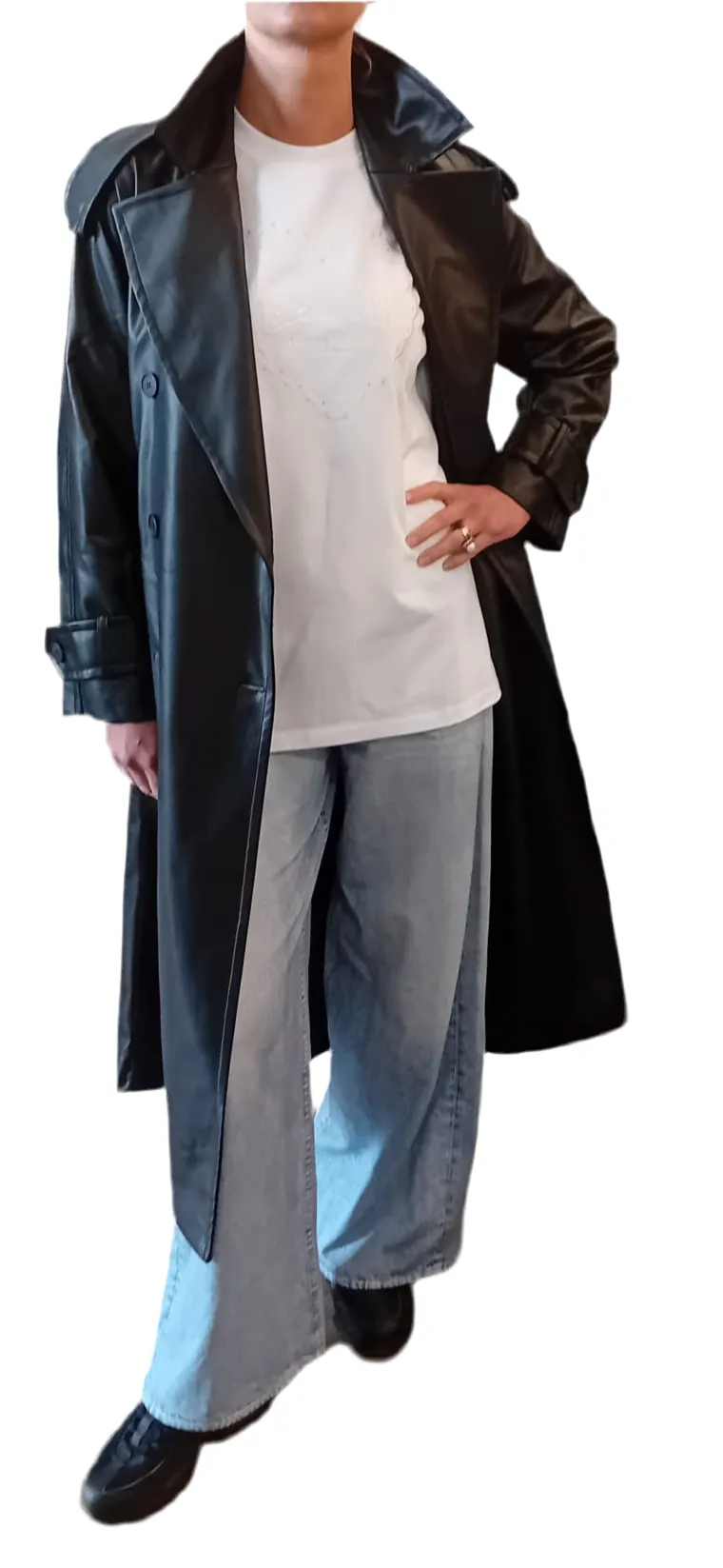 Black Label Faux Leather Trench Coat