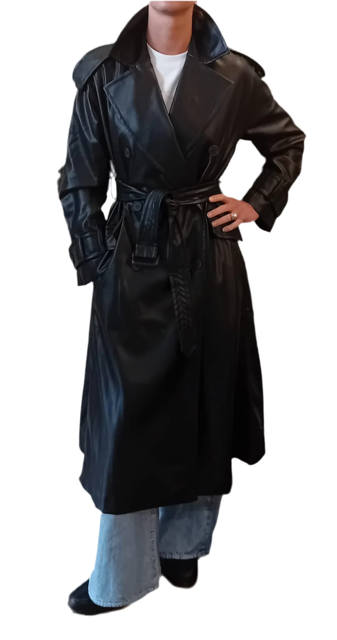 Black Label Faux Leather Trench Coat