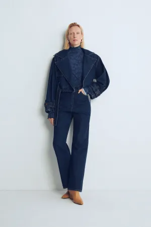 Blue Marisol Mini Denim Trench Coat