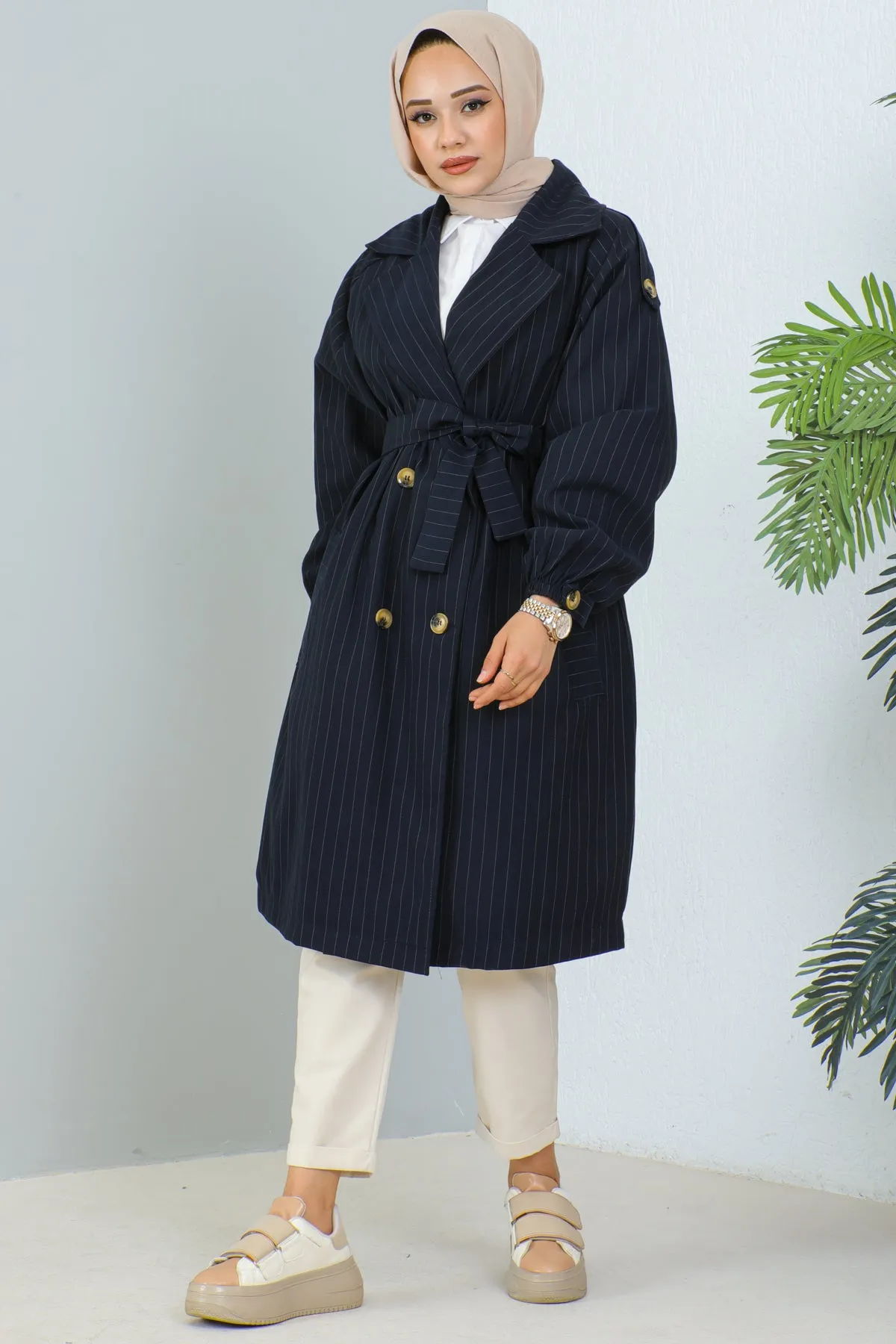 BNG Women Striped Trench Coat Navy - Clermont