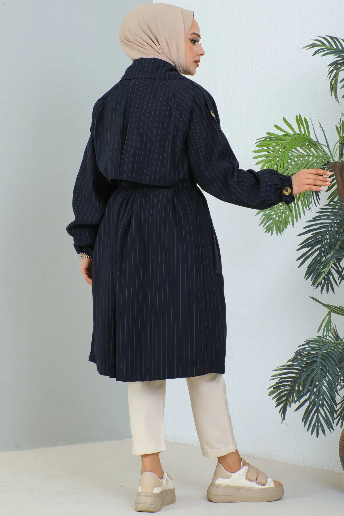 BNG Women Striped Trench Coat Navy - Clermont