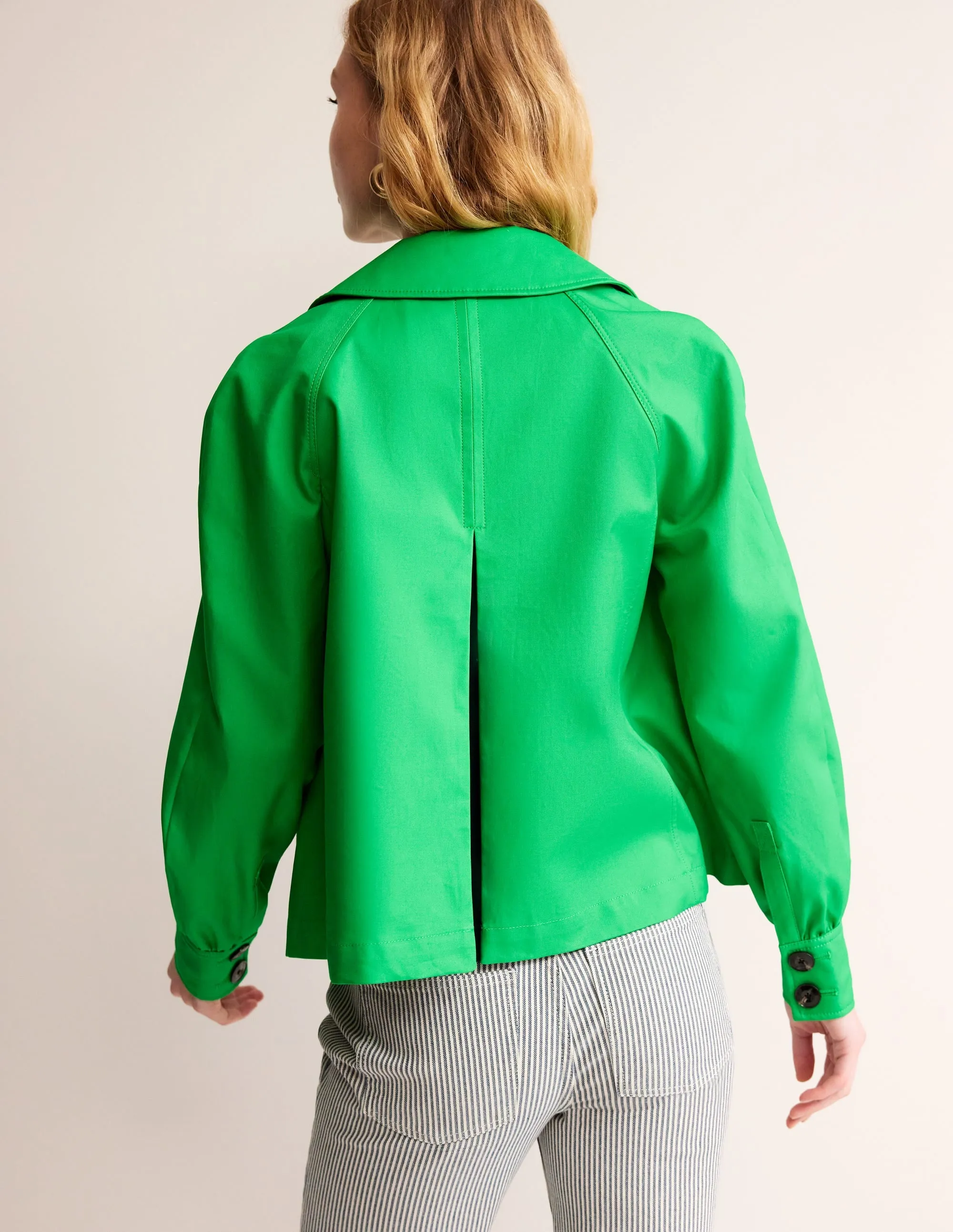 Cropped Trench Jacket-Bright Green with Navy Pop