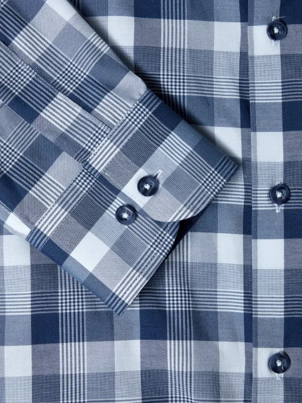 Daniel Grahame Checkered Long Sleeve Casual Shirt - Navy/White