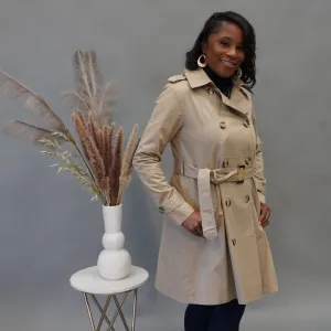 Doubled Breasted Thigh Length Trench Coat
