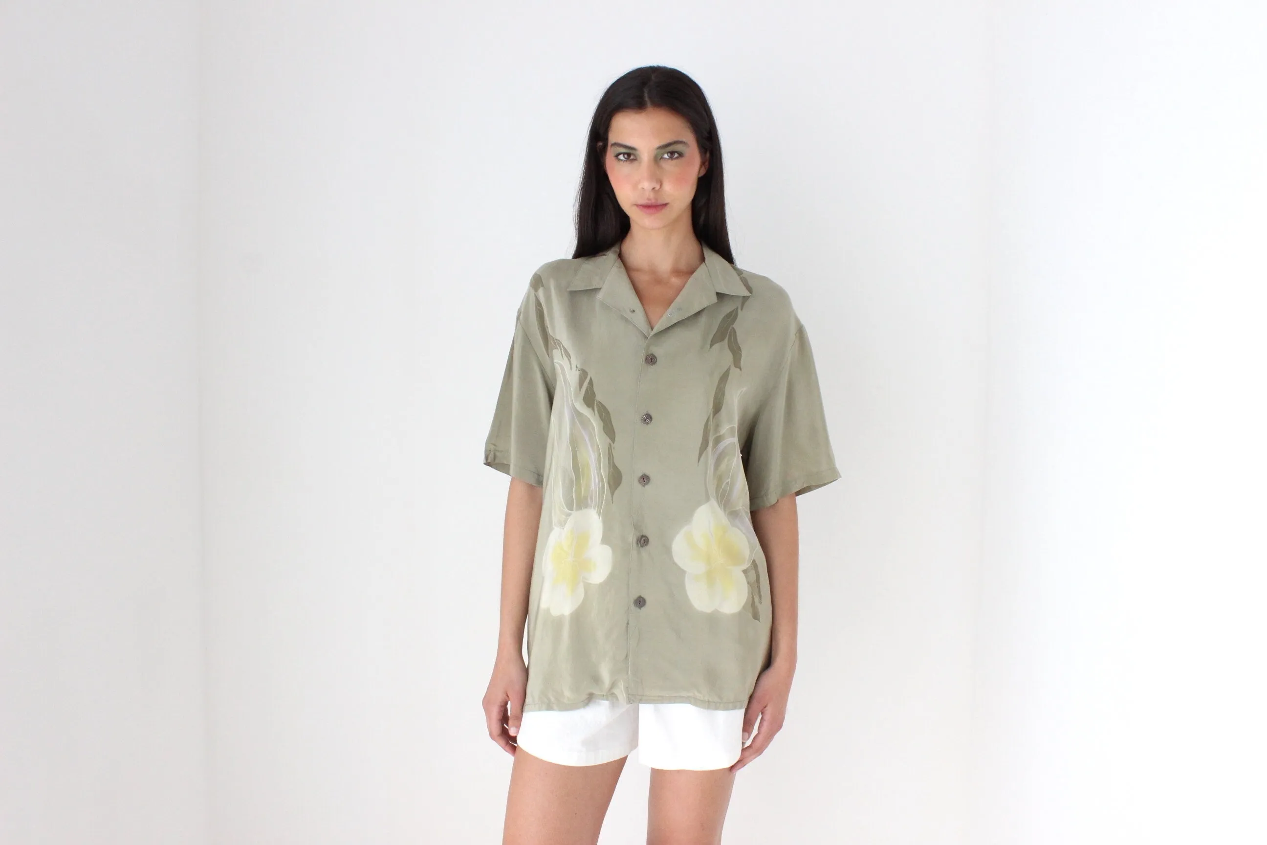Handpainted 90s Batik Tropical Parrot Boxy Silk Shirt