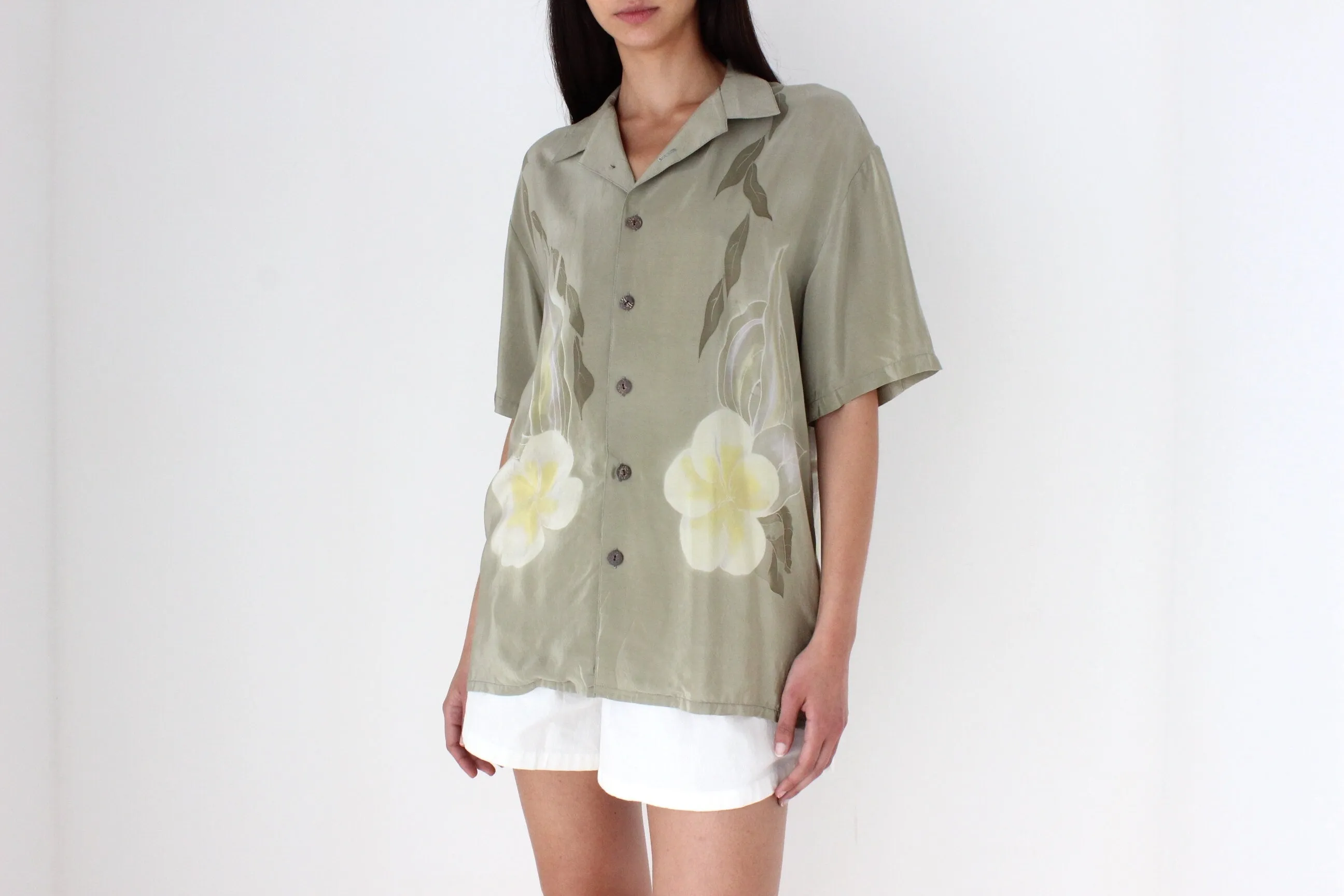 Handpainted 90s Batik Tropical Parrot Boxy Silk Shirt