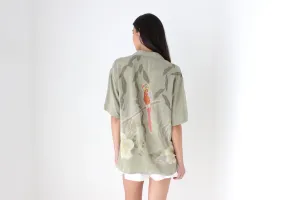Handpainted 90s Batik Tropical Parrot Boxy Silk Shirt