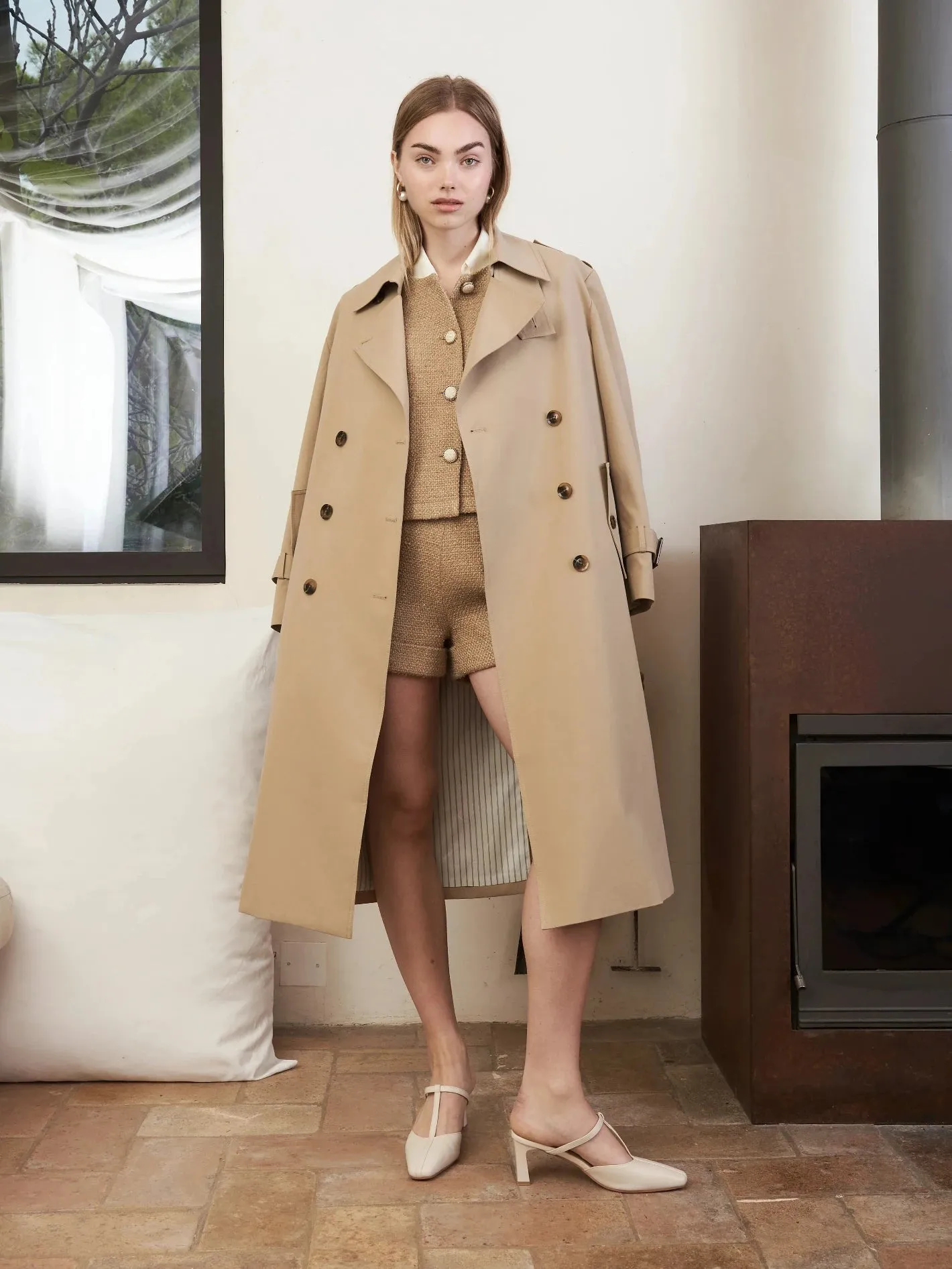 Jovonna Beige Meadow Trench Coat