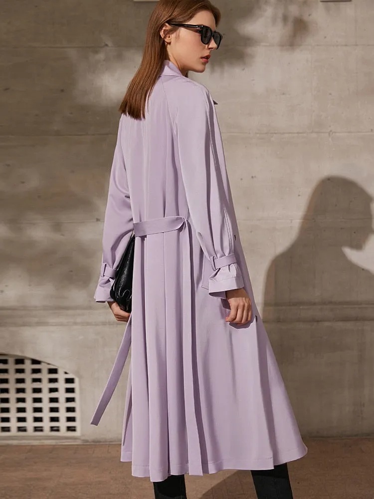 Lapel Patchwork Double Breasted Trench Coat