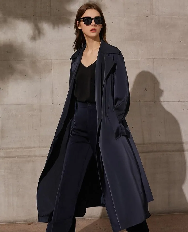 Lapel Patchwork Double Breasted Trench Coat