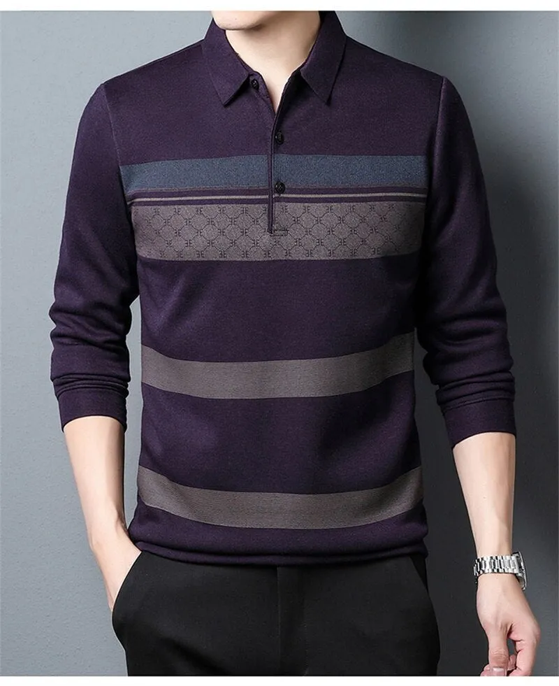 Men Business Long Sleeve Polo T-shirt