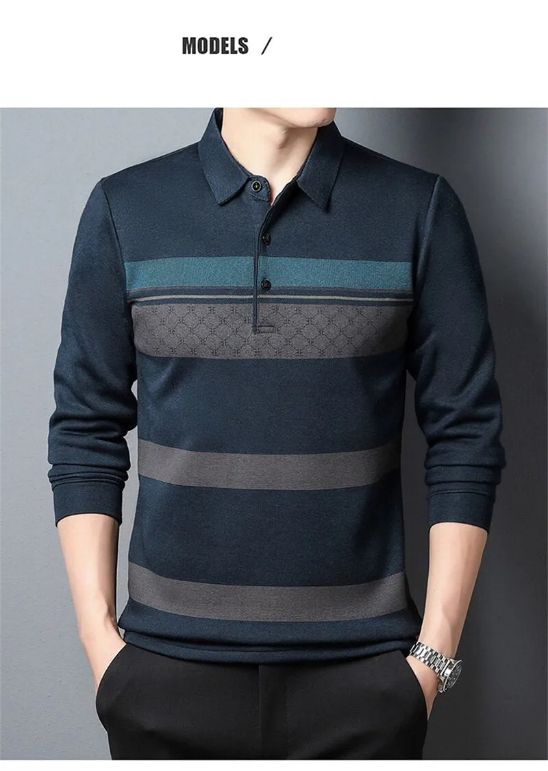 Men Business Long Sleeve Polo T-shirt