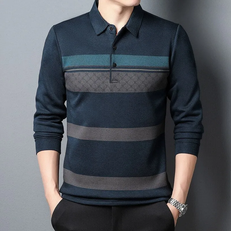Men Business Long Sleeve Polo T-shirt