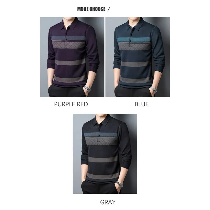 Men Business Long Sleeve Polo T-shirt