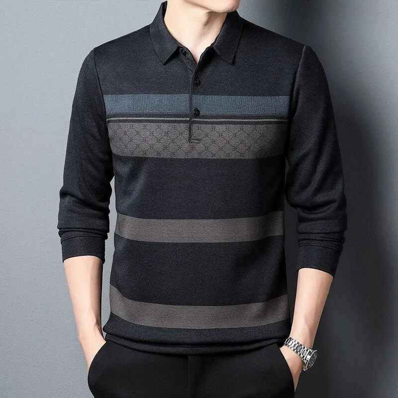 Men Business Long Sleeve Polo T-shirt