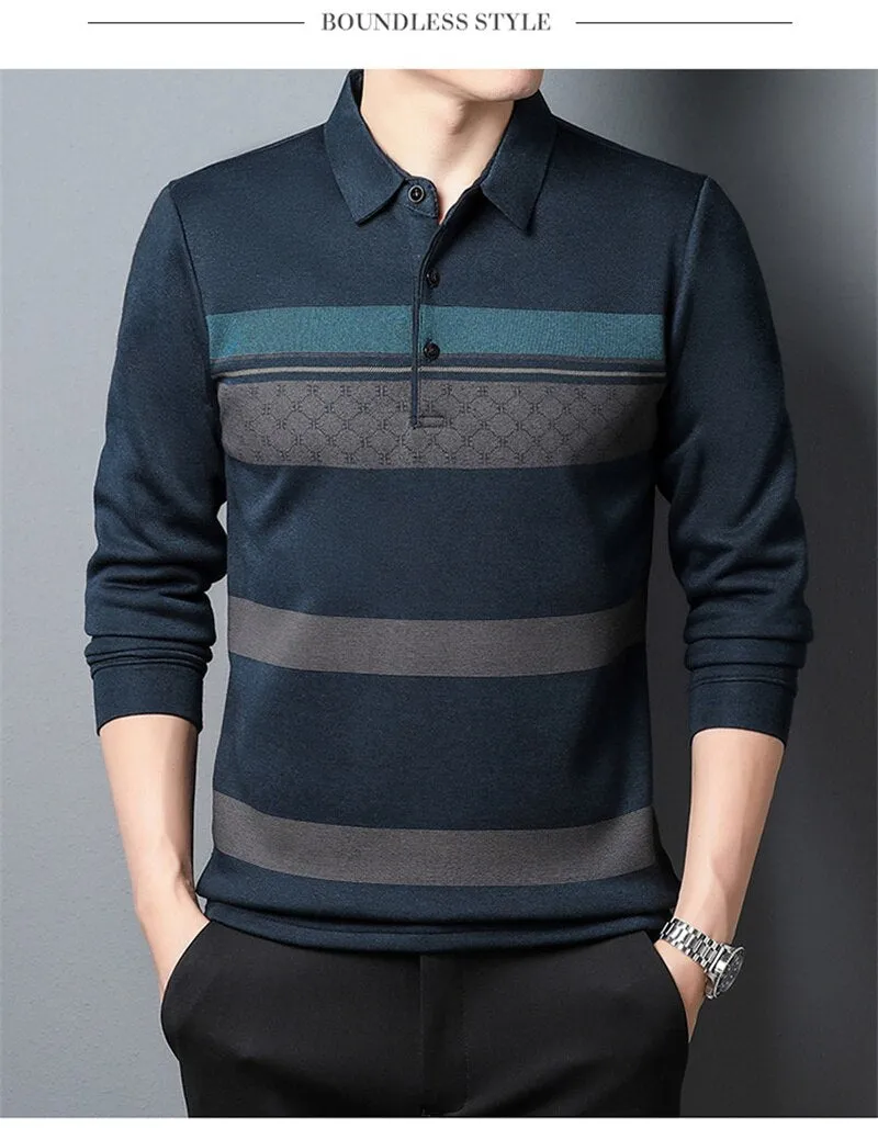 Men Business Long Sleeve Polo T-shirt