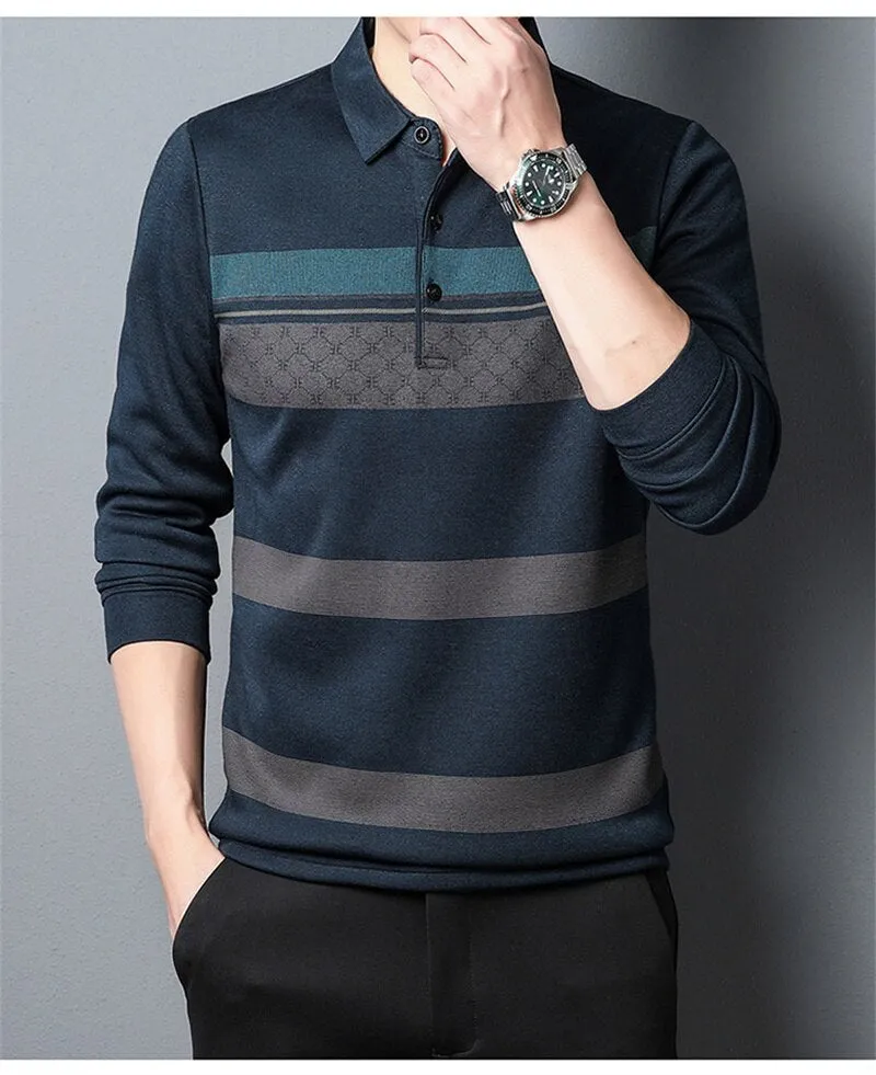 Men Business Long Sleeve Polo T-shirt
