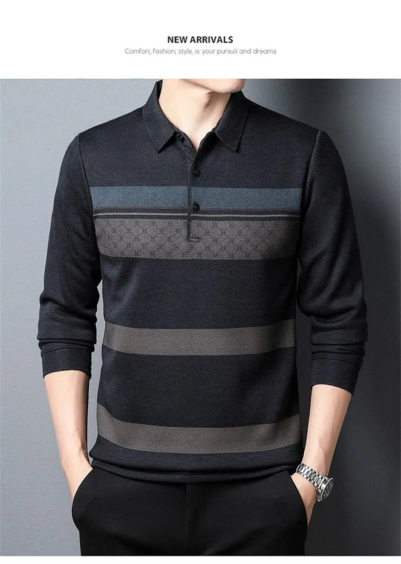 Men Business Long Sleeve Polo T-shirt