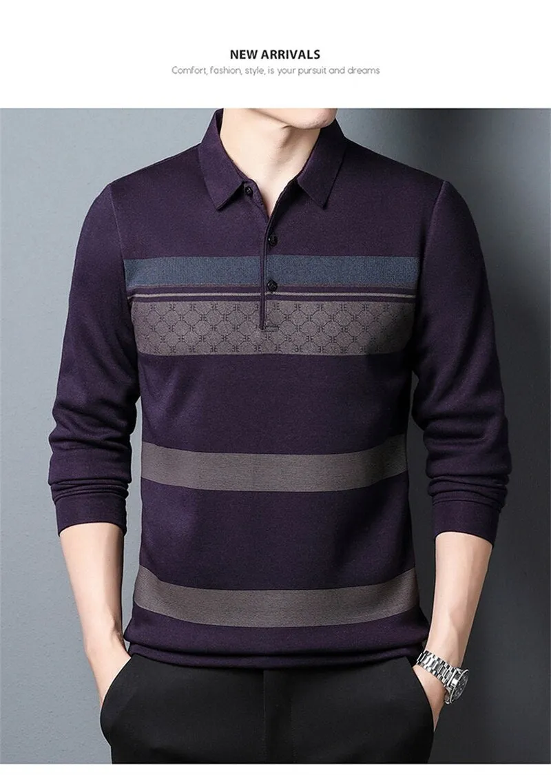 Men Business Long Sleeve Polo T-shirt