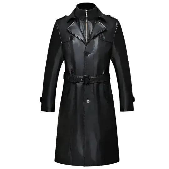 Men's Sheepskin Long Leather Trench Coat – Stylish & Warm