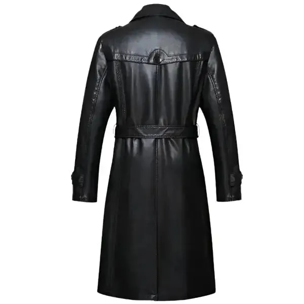 Men's Sheepskin Long Leather Trench Coat – Stylish & Warm