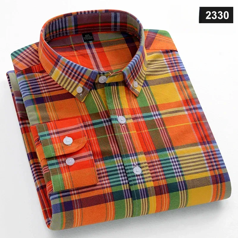 Men's slim fit shirt 100% cotton long-sleeve shirts plaid