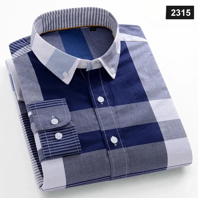 Men's slim fit shirt 100% cotton long-sleeve shirts plaid