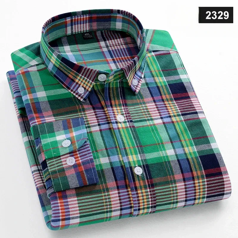Men's slim fit shirt 100% cotton long-sleeve shirts plaid