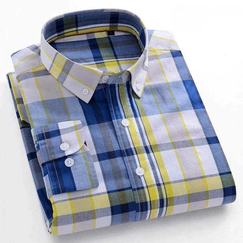Men's slim fit shirt 100% cotton long-sleeve shirts plaid