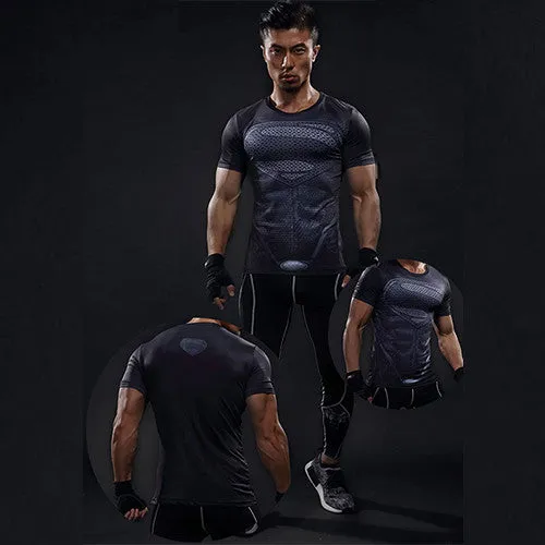 Men's Superhero Superman Compression Short Sleeved T-shirt
