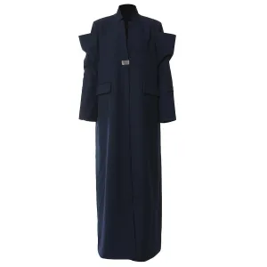 Navy Blue Stitching Long Trench Coat