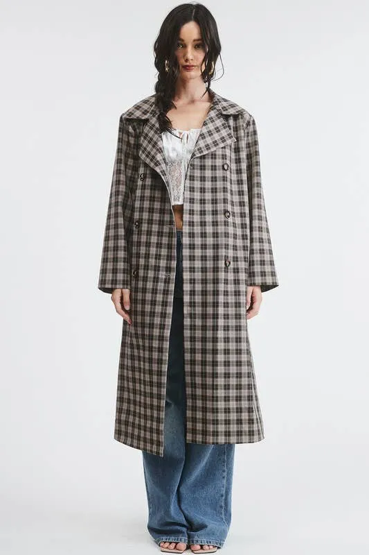 PLAID LONG TRENCH COAT