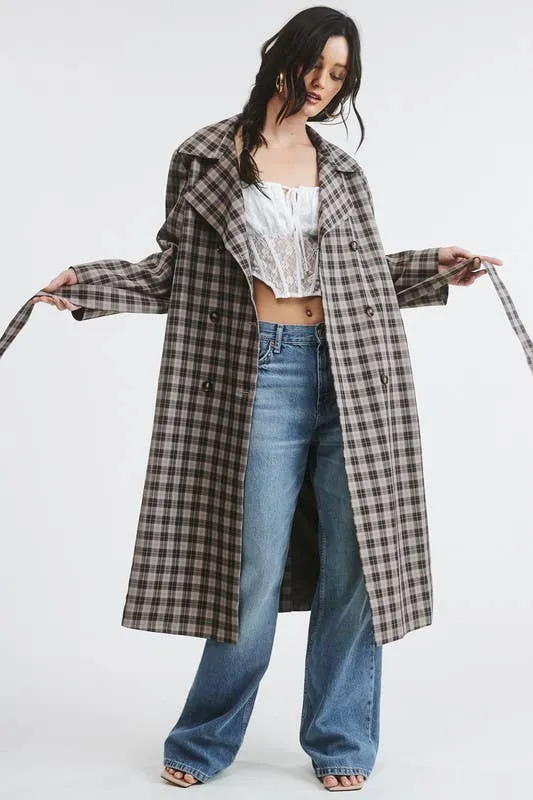 PLAID LONG TRENCH COAT
