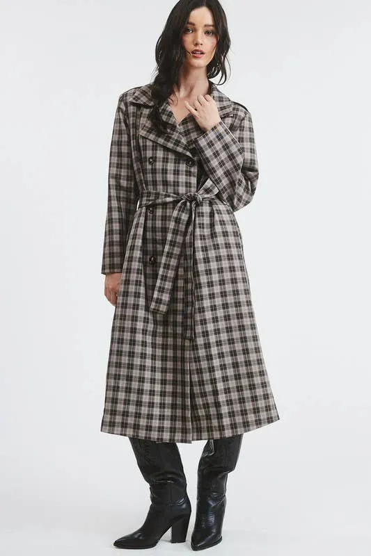 PLAID LONG TRENCH COAT