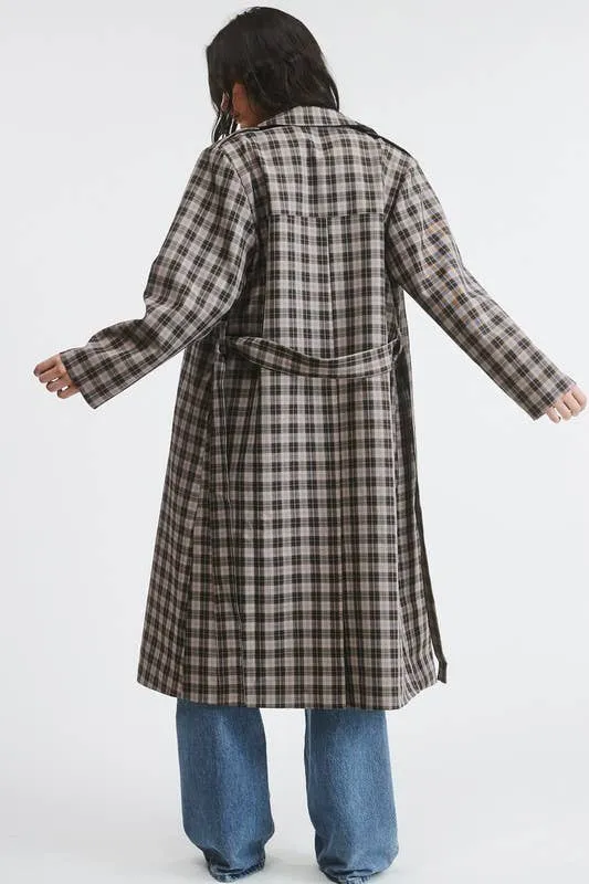 PLAID LONG TRENCH COAT