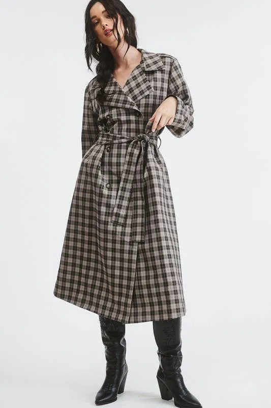 PLAID LONG TRENCH COAT