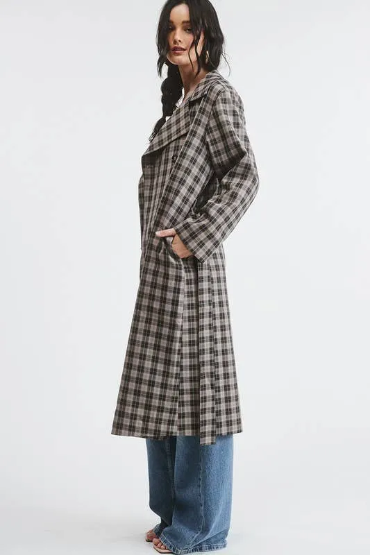 PLAID LONG TRENCH COAT