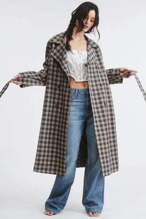 PLAID LONG TRENCH COAT