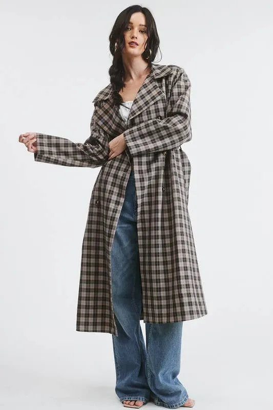 PLAID LONG TRENCH COAT